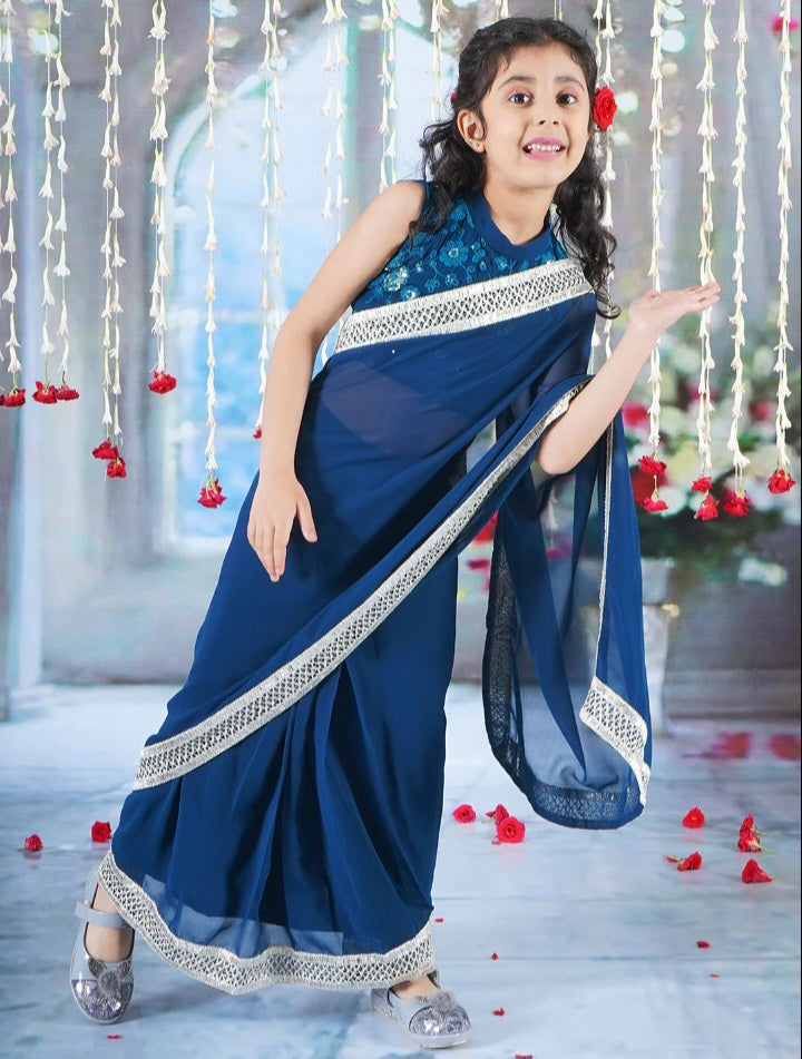 Blue Floral Georgette Saree