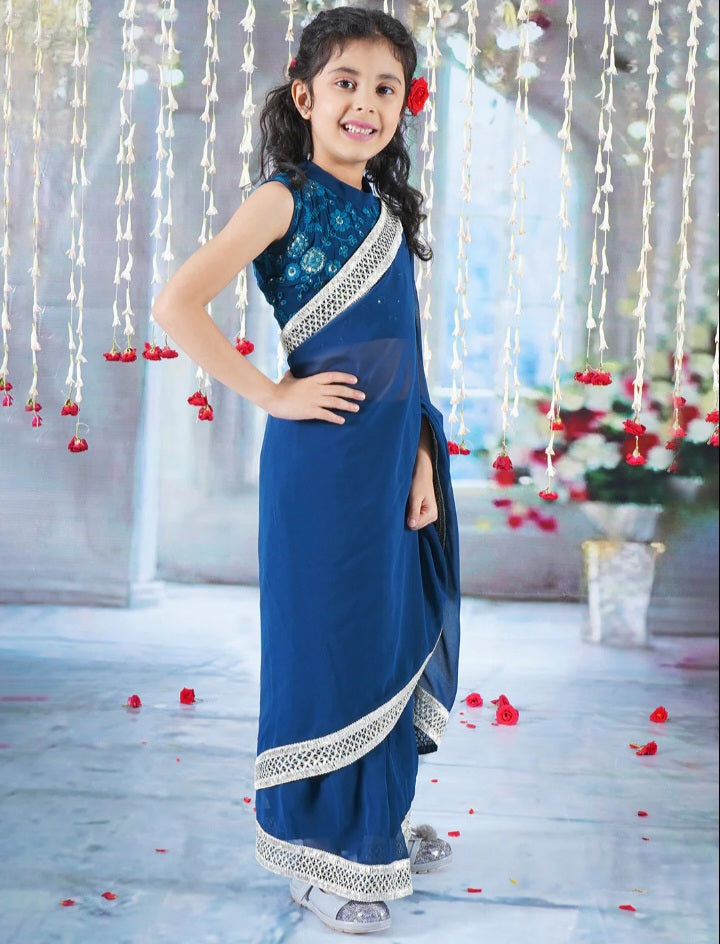 Blue Floral Georgette Saree
