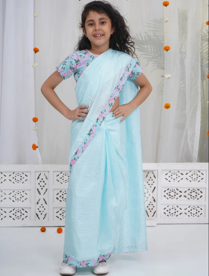 Girls Floral Chanderi Silk Saree