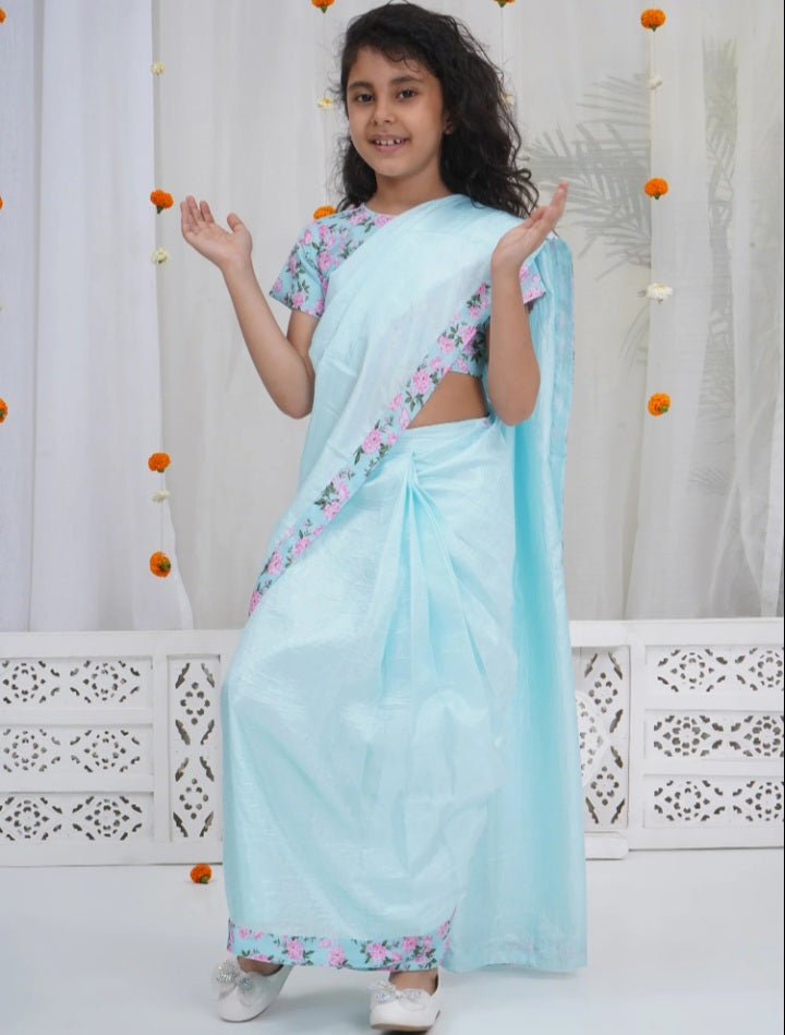 Girls Floral Chanderi Silk Saree