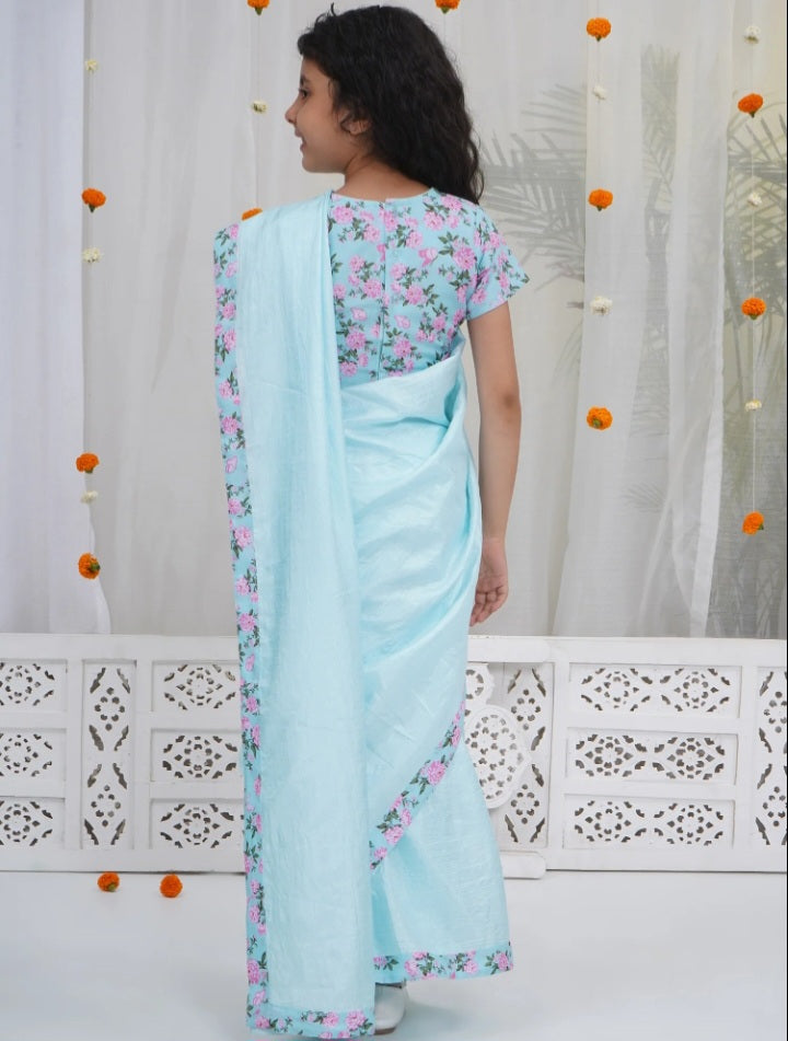 Girls Floral Chanderi Silk Saree