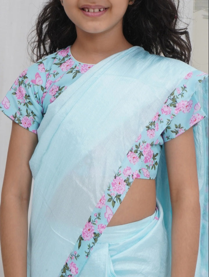 Girls Floral Chanderi Silk Saree