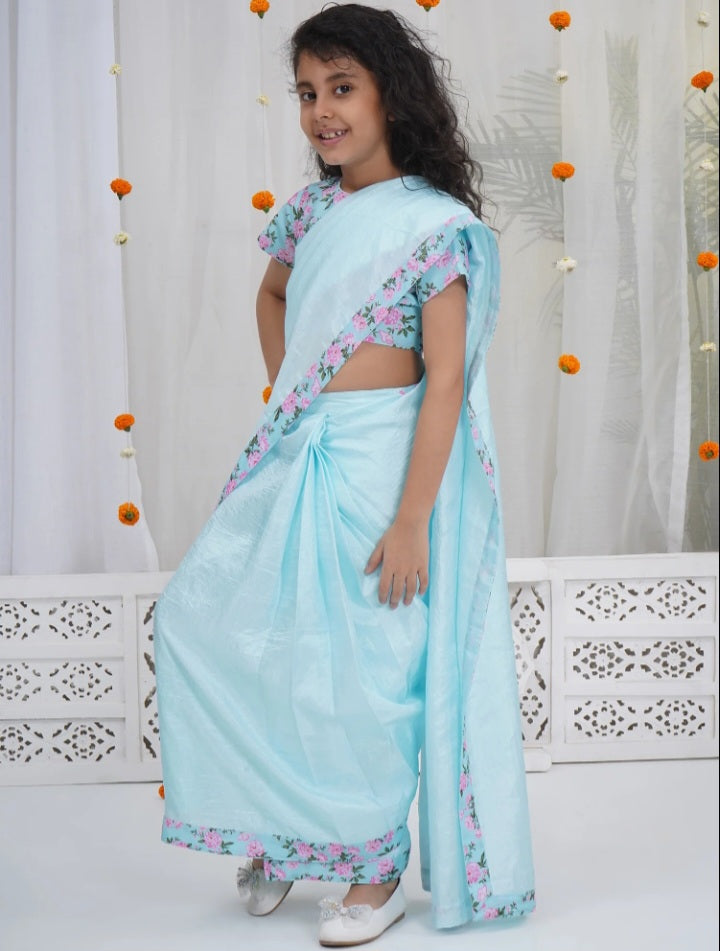 Girls Floral Chanderi Silk Saree