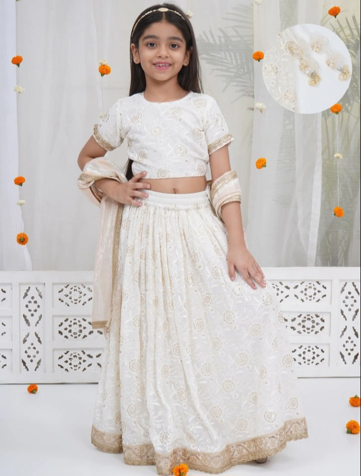 Girls White Royal Lehnga Set