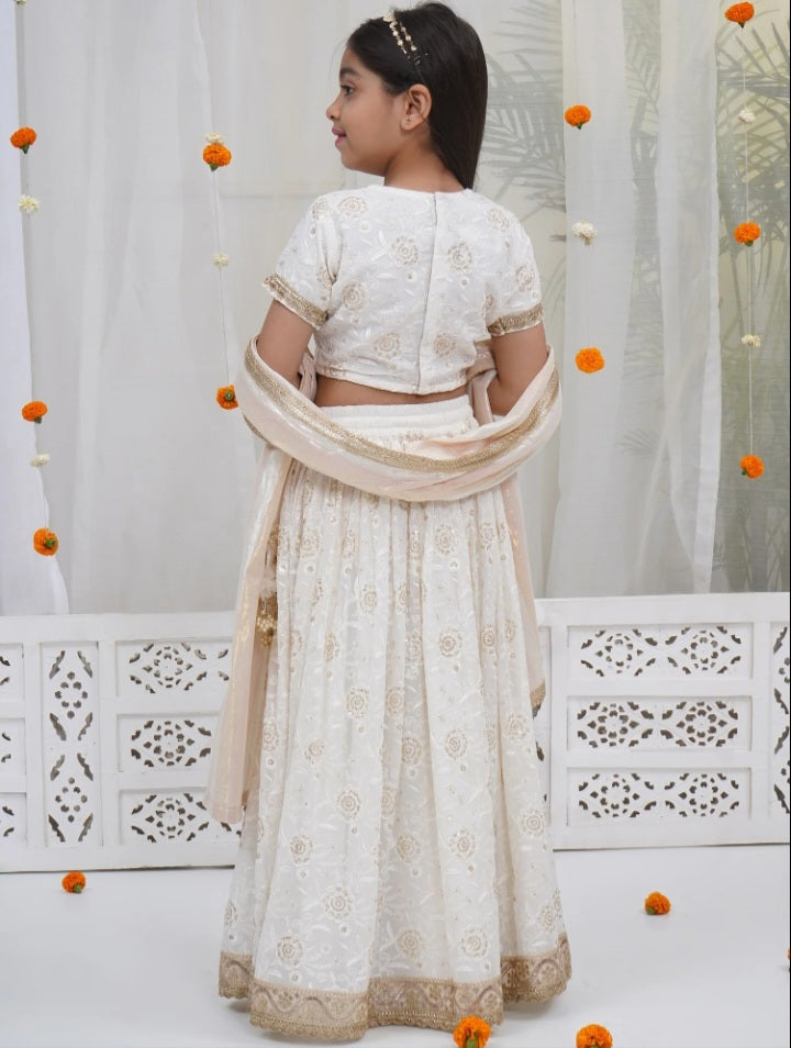 Girls White Royal Lehnga Set