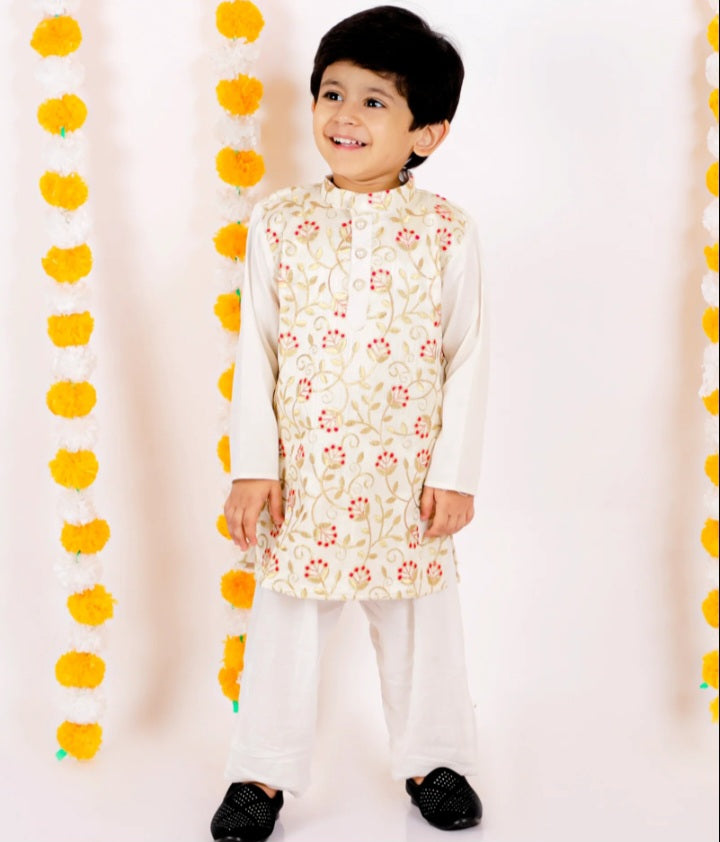Boys Floral Cotton Kurta Shalwar