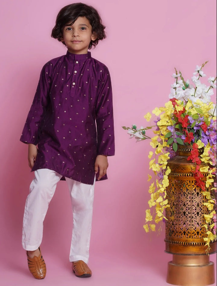 Boys Floral Purple Kurta Suit