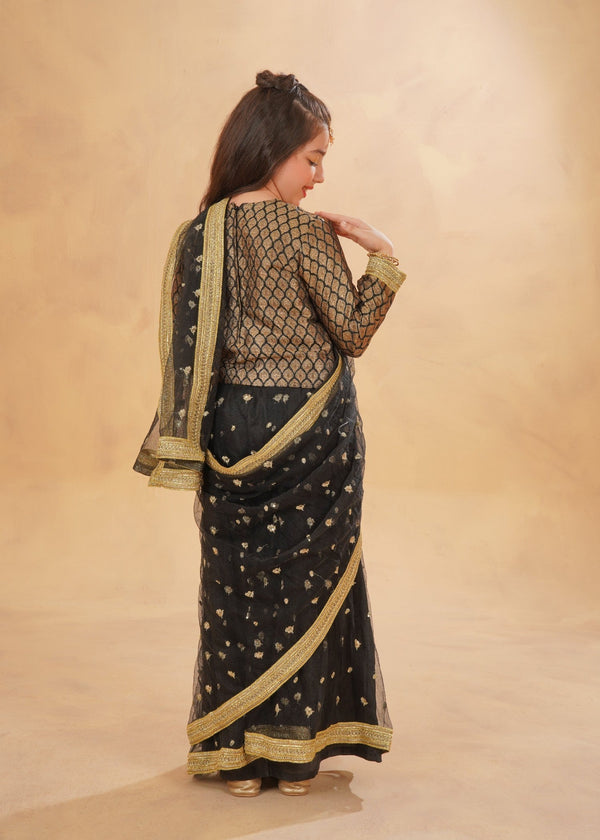 Kids Black Jamawaar Saree